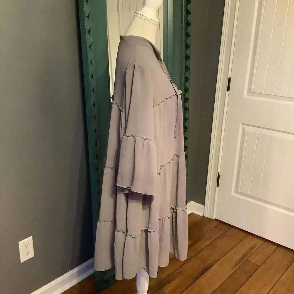 Women's Chic‎ Tiered Dress - Gray-XL - Picture 5 of 6